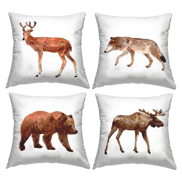 Stupell Industries Modern Woodland Animals Brown Square Outdoor Throw Pillow 4-Pack