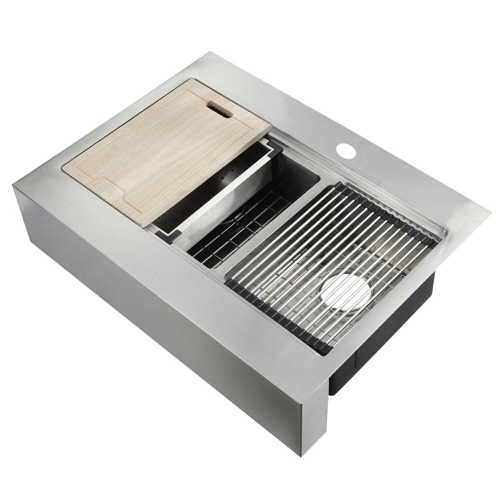 Blanchard 33'' Satin Stainless Steel Double Bowl Workstation Sink
