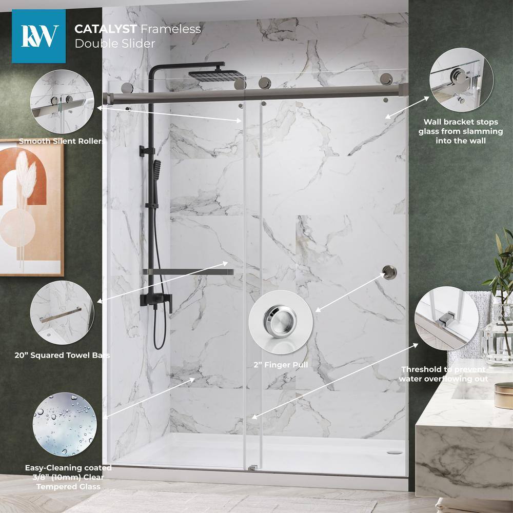 60-Inch Chrome Frameless Double Sliding Shower Door with Clear Glass