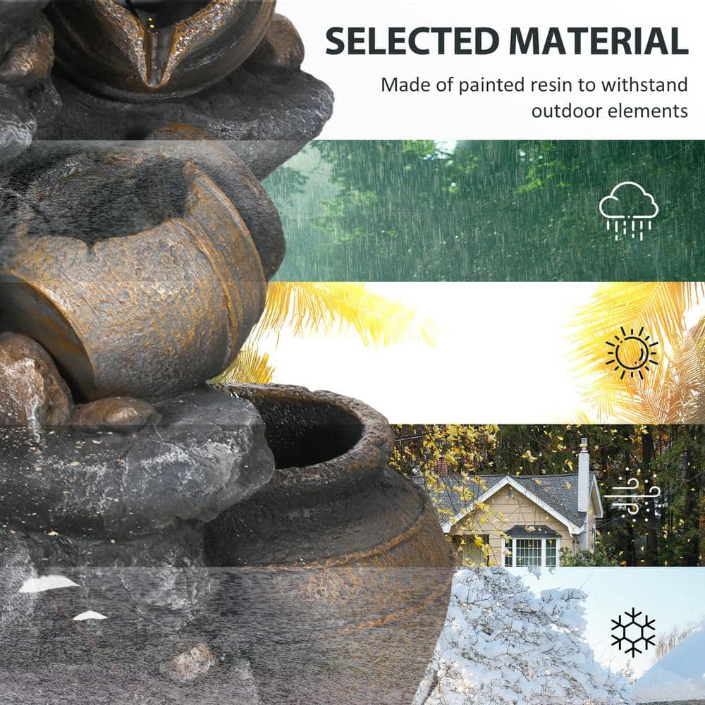 28.3" Brown Resin Solar Powered 4-Tier Water Fountain with LED Lights