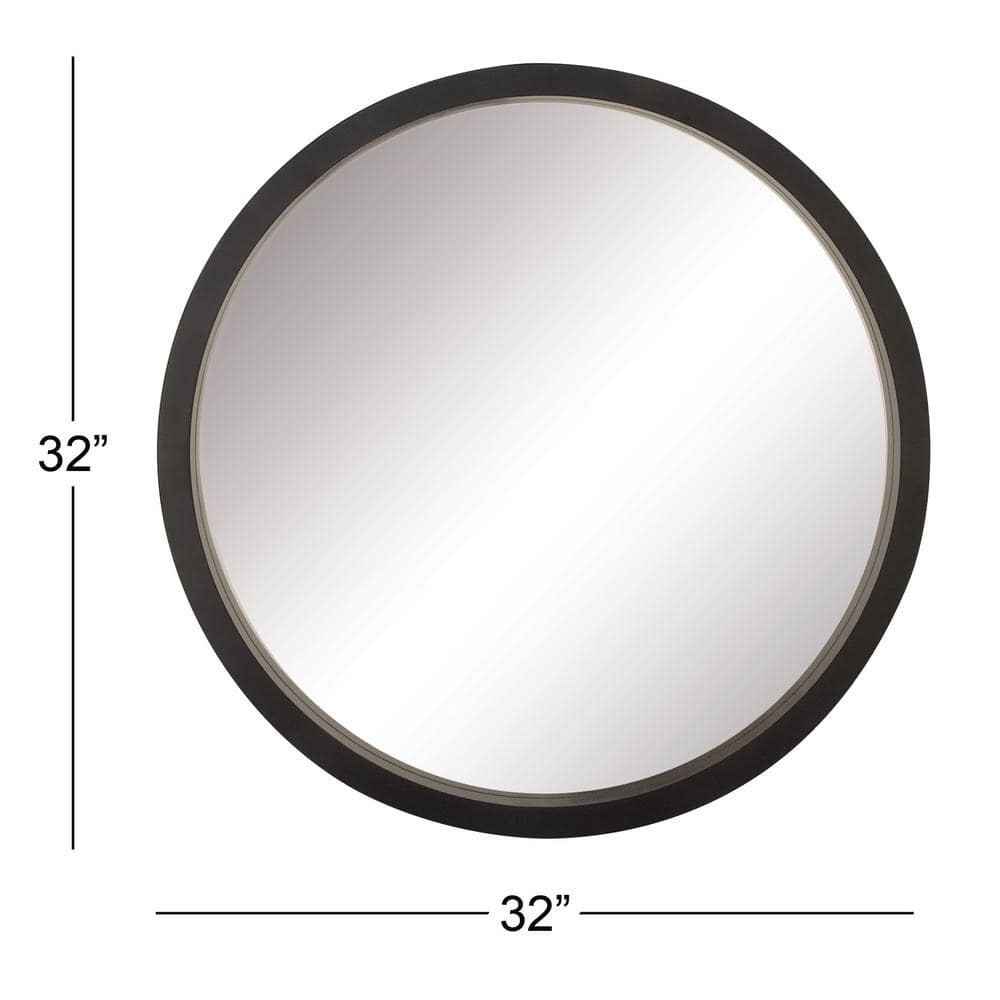 Elegant 32" Round Black Wood Framed Wall Mirror