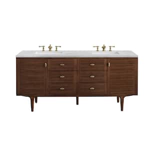 Amberly 72.0 in. W x 23.5 in. D x 34.7 in . H Bathroom Vanity in Mid-Century Walnut with Arctic Fall Solid Surface Top
