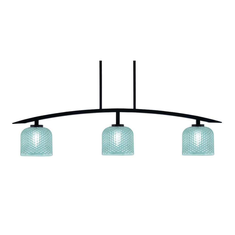 Siena 41 in. 3-Light Matte Black Chandelier with 6 in. Turquoise Textured G