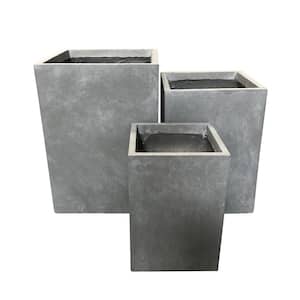 19 in. x 16 in. and 13 in. H Square Slate Gray Concrete/Fiberglass Indoor Outdoor Elegant Planters (Set of 3)