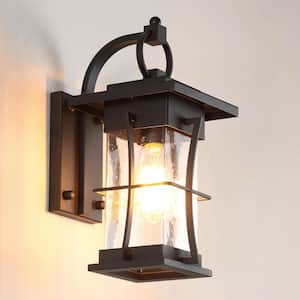 1-Light Black Waterproof Outdoor/Indoor Wall Sconce with Glass Shade for Yards Garden
