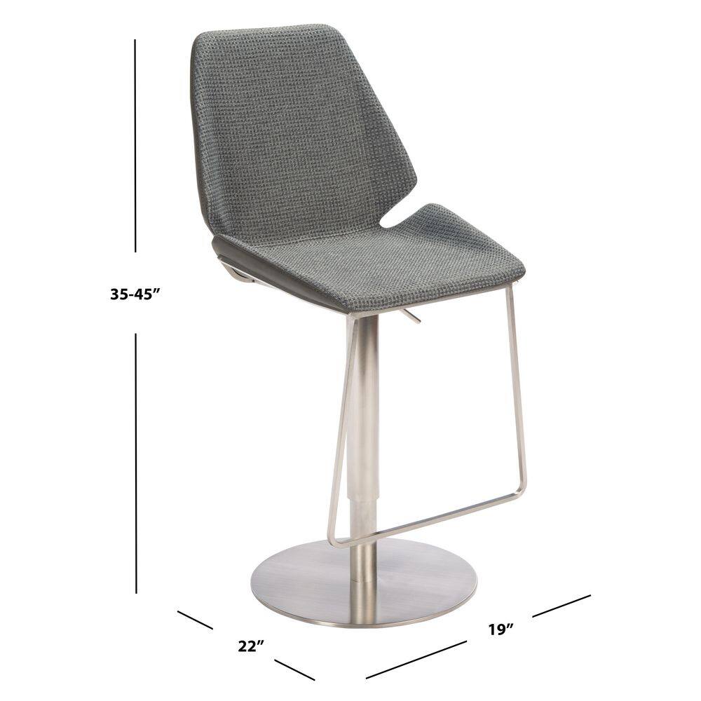 Adjustable Saddle Style Gray Leather & Metal Bar Stool