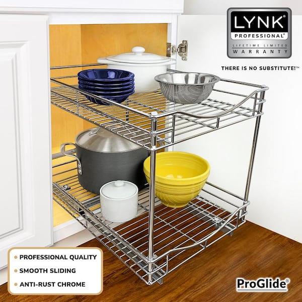LYNK PROFESSIONAL® Pull Out Cabinet Organizer (2 Tier) Slide Out Drawers  for Kitchen Cabinets - 14 D x 21 W - Sliding Pantry Shelves - Roll Out