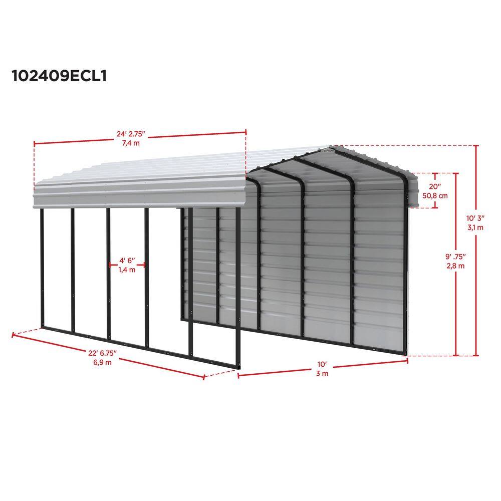 10 ft x 24 ft Eggshell Steel Carport with Black Frame