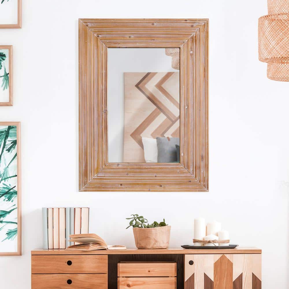 Natural Whitewash Wood Farmhouse Rectangular Wall Mirror - 30" x 40"