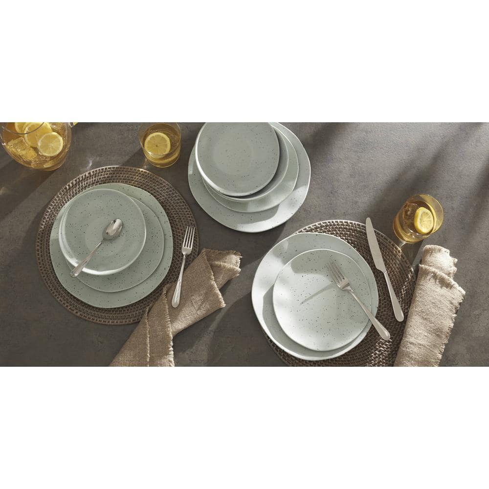 Mint and White Speckled Melamine 12-Piece Dinnerware Set