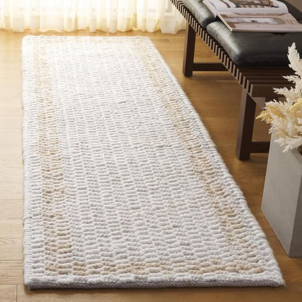 Natura 2 ft. x 8 ft. Beige/Ivory Modern Chevron Border Runner Rug