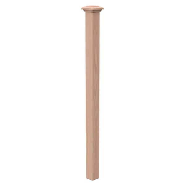 Stair Parts 4077 64 in. x 3-1/2 in. Unfinished Red Oak Starting or Landing Solid Core Box Newel Post for Stair Remodel