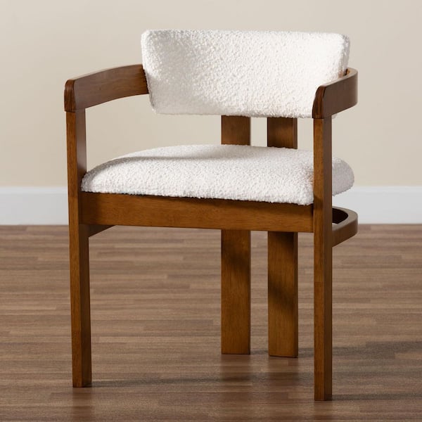 Carice Cream Boucle and Walnut Brown Wood Dining Chair