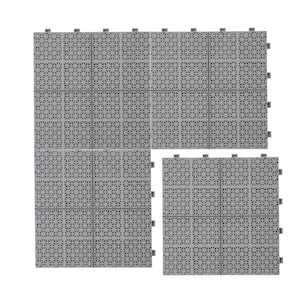 Gray 12 in. x 12 in. x 0.43 in. Thick Plastic Interlocking Deck Tiles Rosette Pattern Anti-Slip 60 sq. ft. (60 Pack)