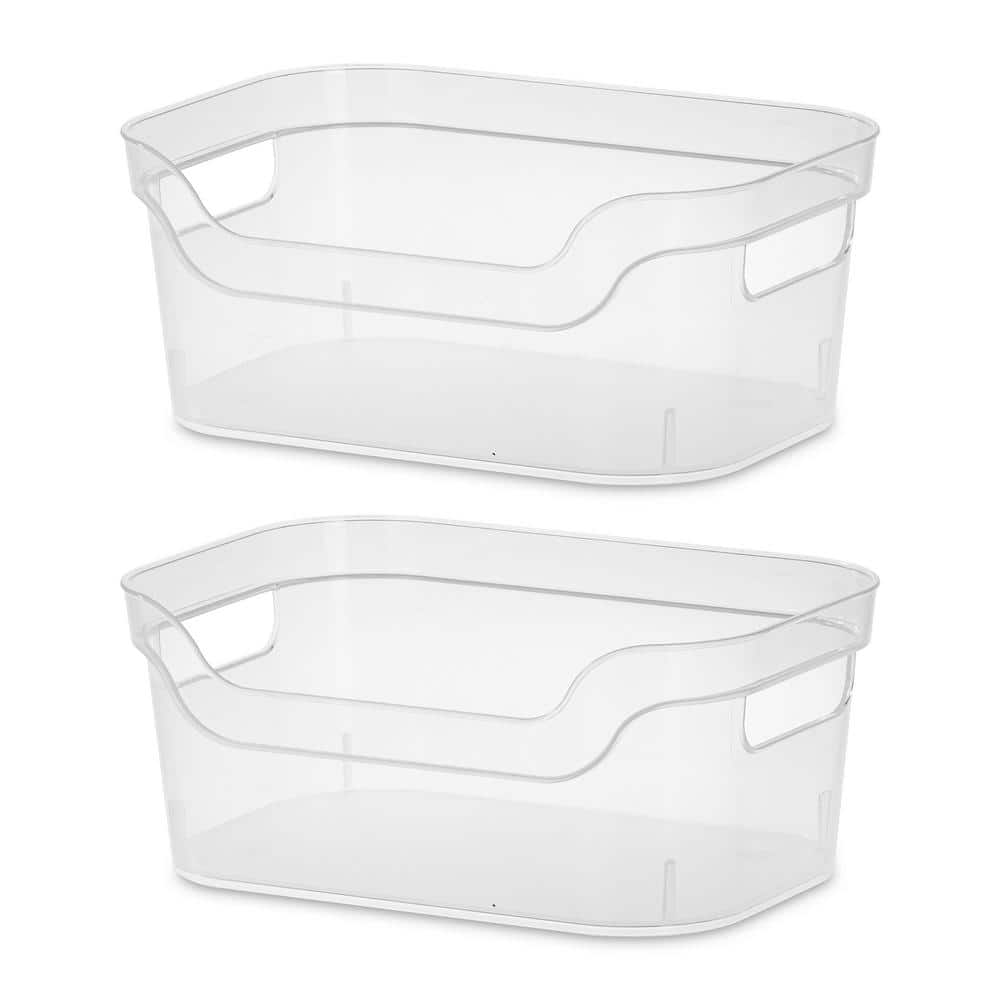 Clear Plastic Stackable Rectangle Storage Bins with Carry Handles, 16 Pack