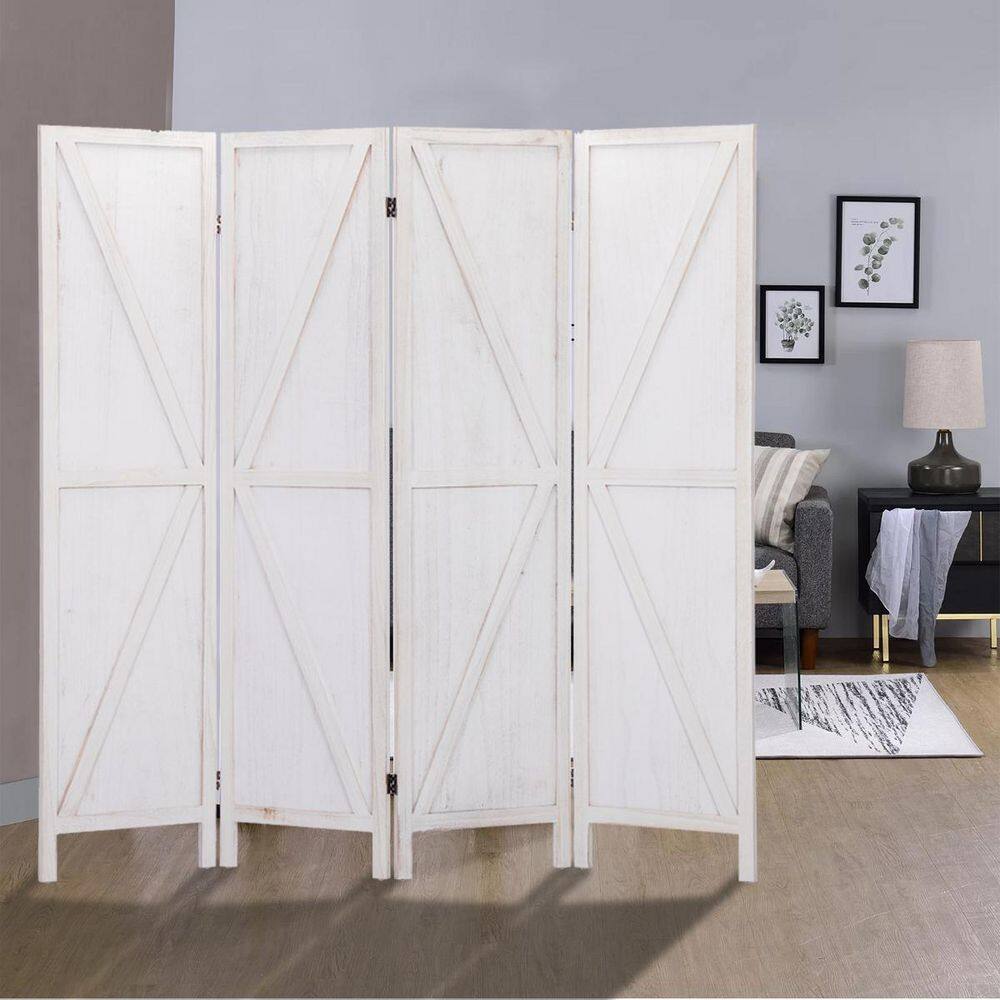 Tidoin 4-Panel White Wood Rectangular Panel Room Partition MIX