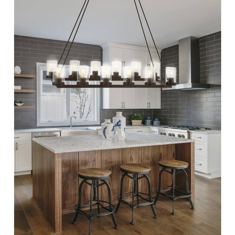 Athos 45.5" 12-Light Black Iron Rustic Farmhouse Chandelier