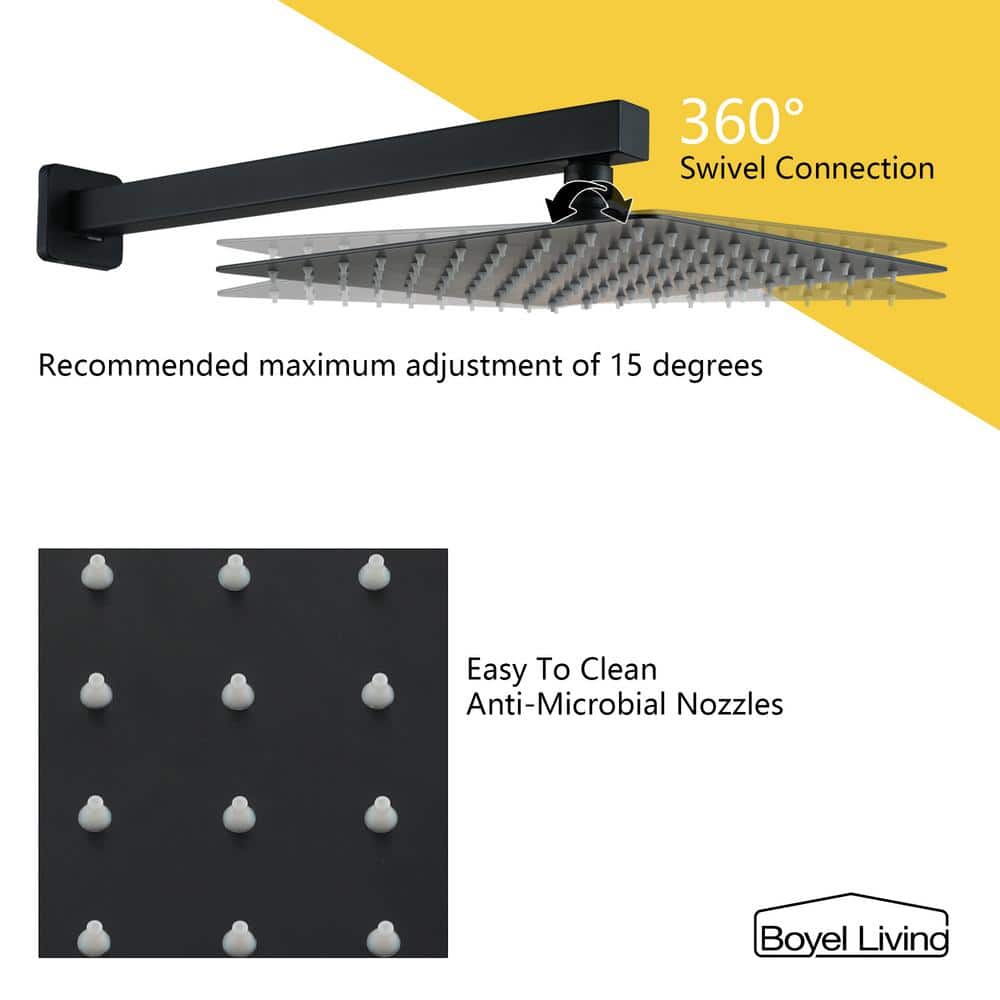 Matte Black Dual Square Rain Shower System with Handheld