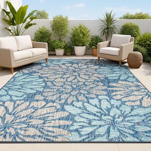 JONATHAN Y Zinnia Modern Navy/Green 9 ft. x 12 ft. Floral