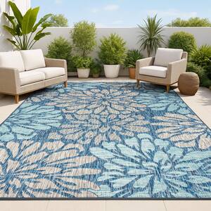 JONATHAN Y Zinnia Modern Floral Navy/Aqua 7 ft. 9 in. x 10 ft