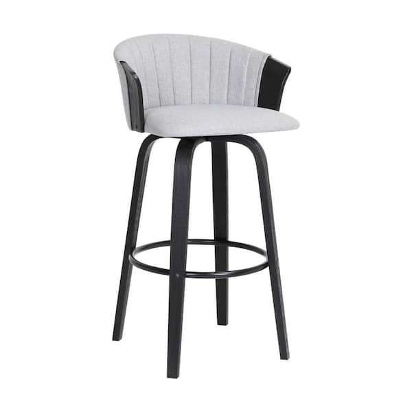Benjara 30 in. Gray and Black Low Back Metal Frame Bar Stool with Fabric Seat