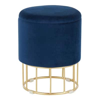 Canary Blue Velvet and Gold Ottoman