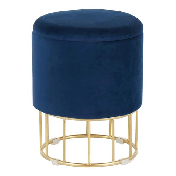 Lumisource Canary Blue Velvet and Gold Ottoman