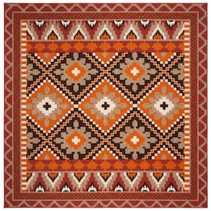 Veranda Rust/Red 3 ft. x 3 ft. Southwestern Tribal Indoor/Outdoor Patio  Square Area Rug