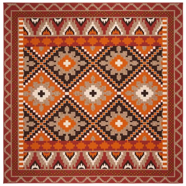 SAFAVIEH Veranda Rust/Red 8 ft. x 8 ft. Southwestern Tribal Indoor/Outdoor Patio  Square Area Rug