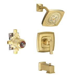 Single Handle 2-Spray Tub and Shower Faucet 1.8 GPM With Tub Spout Rain Shower Head in. Brushed Gold (Valve Included)