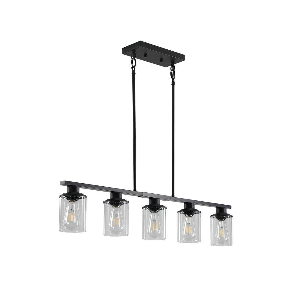 60-Watt 5 Light Black Kitchen Island Pendant Light with Clear Cylinder Glass Shade and E26 Sokcets price history on PriceWatchPro