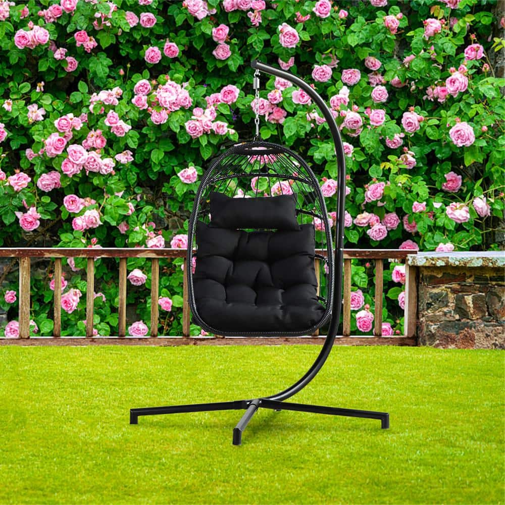 Cesicia Outdoor Aluminium Patio Swing Chair with Black Cushions and ...