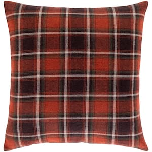 Bennett Dark Red Plaid Polyester Fill 20 in. x 20 in. Decorative Pillow