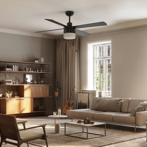 Hutton 52 in. LED Indoor Black Ceiling Fan with Light Kit and Pull Chain