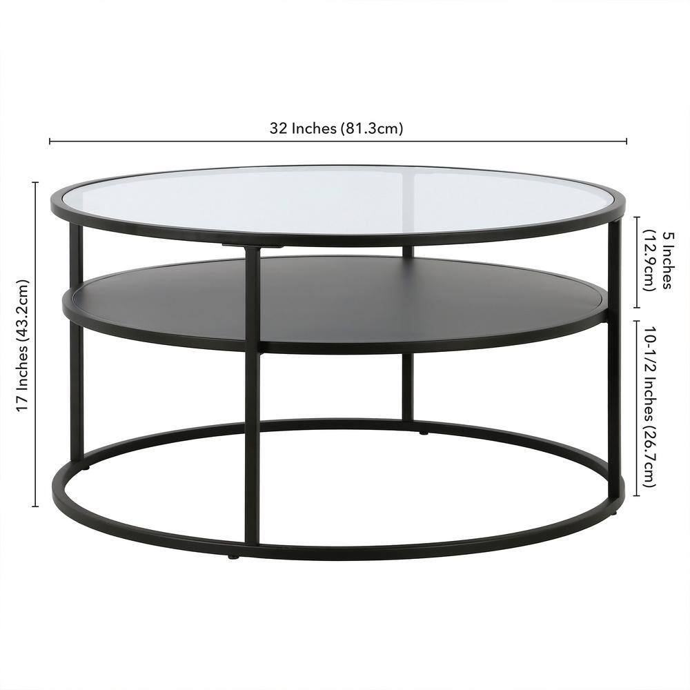 Ada 32" Blackened Bronze Round Coffee Table with Glass Top