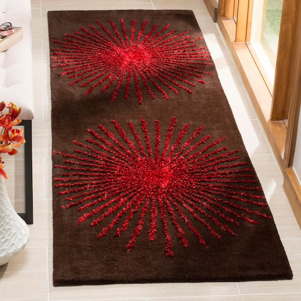 Soho 3 ft. x 10 ft. Brown/Red Burst Runner Rug
