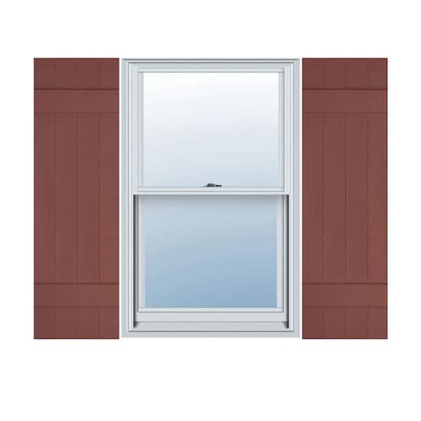 Ekena Millwork 14 in. x 51 in. Lifetime Vinyl Standard Four Board Joined Board and Batten Shutters Pair Burgundy Red