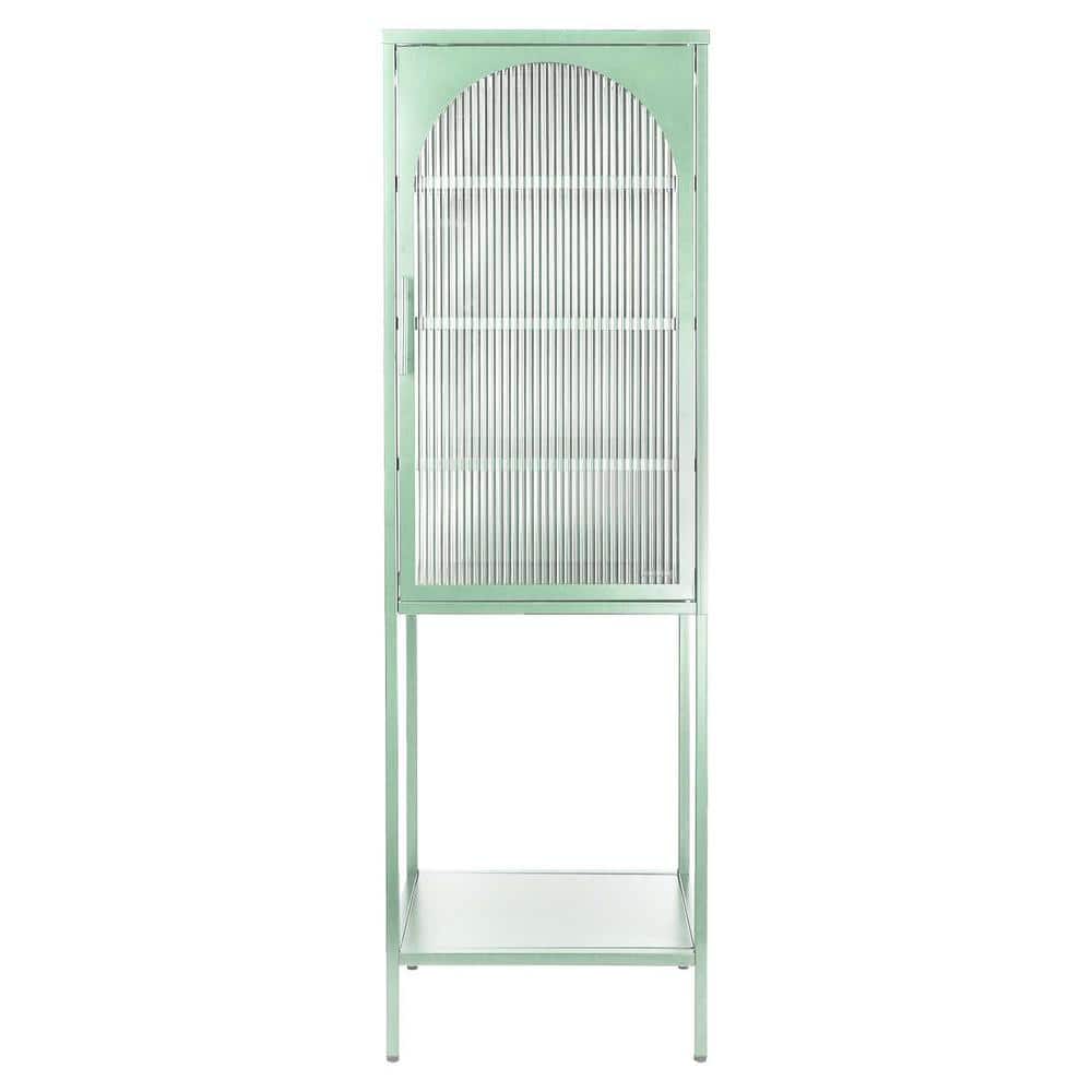 19.7 in. W x 13.8 in. D x 63 in. H Light Green Linen Cabinet with Arched Gl