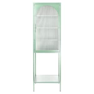 19.7 in. W x 13.8 in. D x 63 in. H Light Green Linen Cabinet with Arched Glass Door,Adjustable Shelves and Feet Anti-Tip