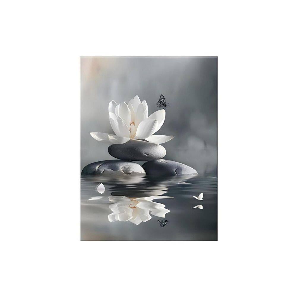 White Lotus Flower Zen Unframed Canvas Art Print 36 in. x 24 in ...