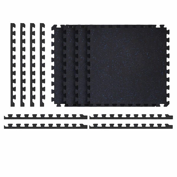 Reversible Interlocking Rubber-Tec Black with Blue Flecks 25 in. W x 25 in. L x 0.47 in. (4 Tiles)