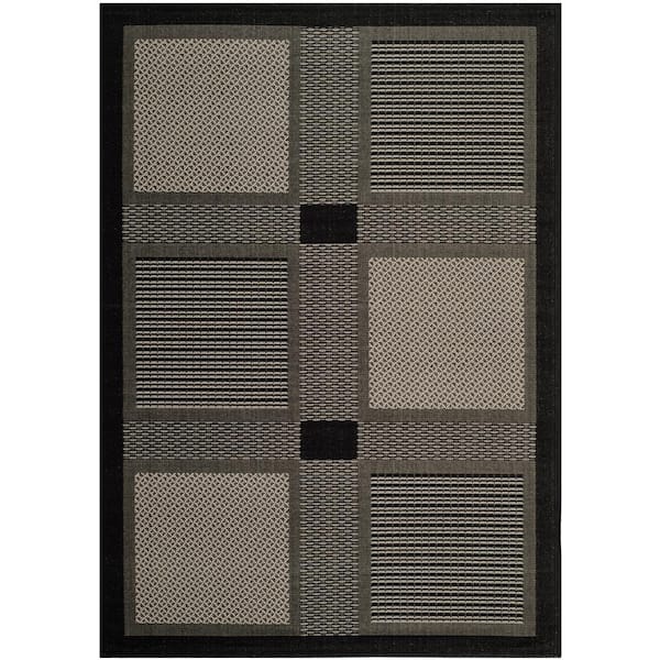 Courtyard Black/Sand 8 ft. x 11 ft. Border Indoor/Outdoor Patio Area Rug