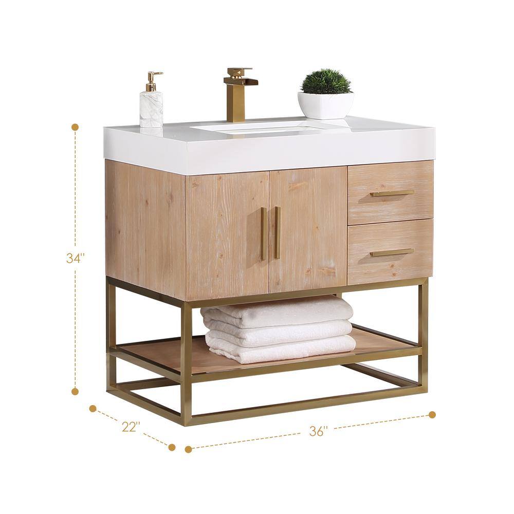 Bianco 36" Light Brown Wood Vanity with White Stone Top