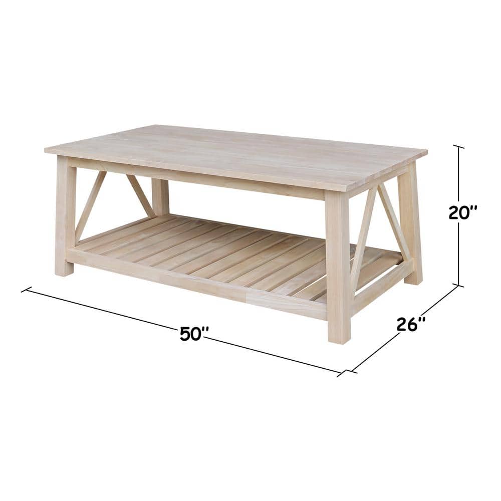 Surrey 57'' Unfinished Solid Parawood Traditional Coffee Table