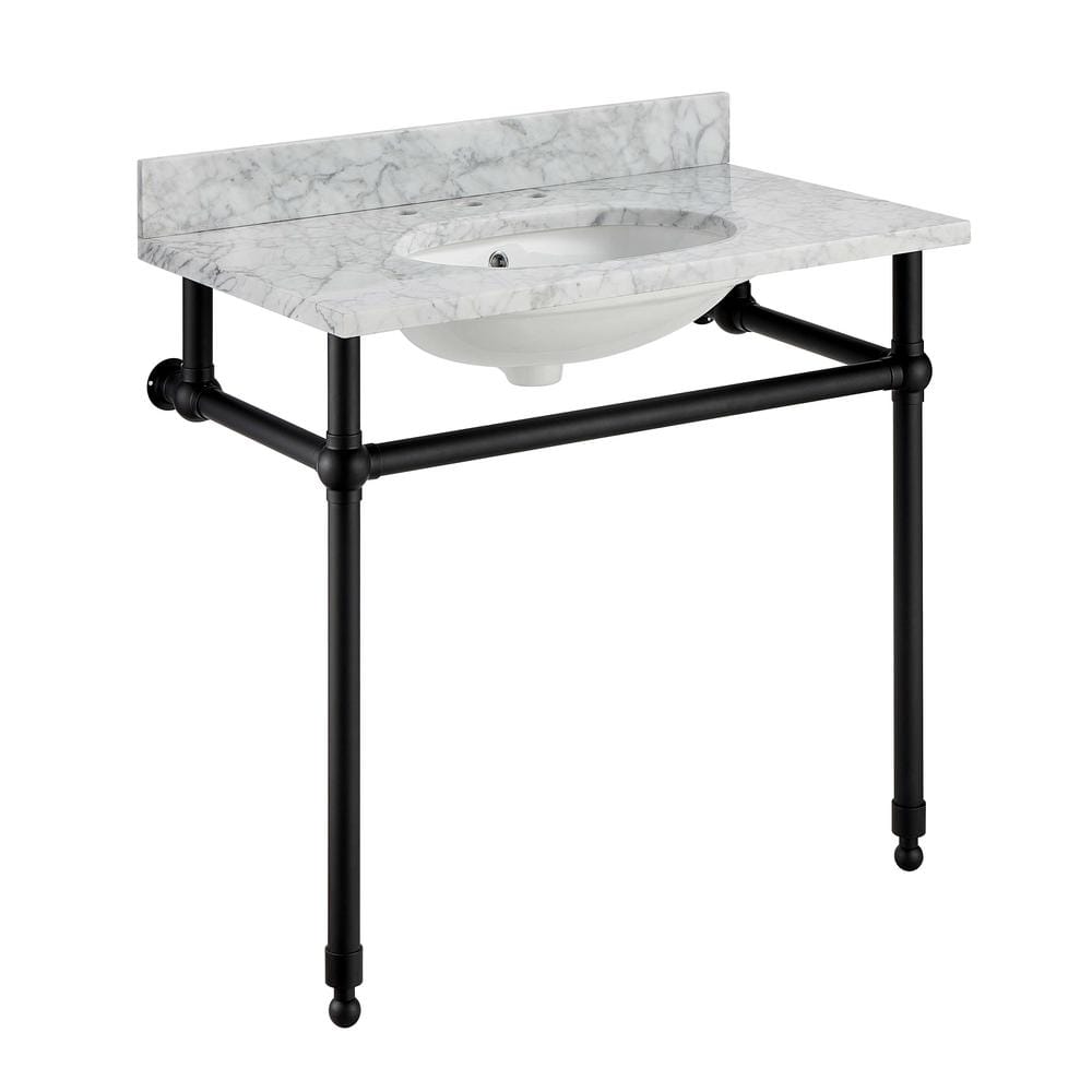 ANZZI Verona 34.5 in. Console Sink in Matte Black with Carrara White  Countertop CS-FGC004-MB The Home Depot