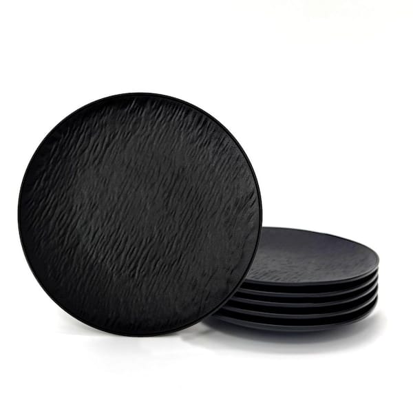Set of 6 Reusable Unbreakable Plastic Dinner Plates 8 in, Black, Durable Lightweight for Camping and Home