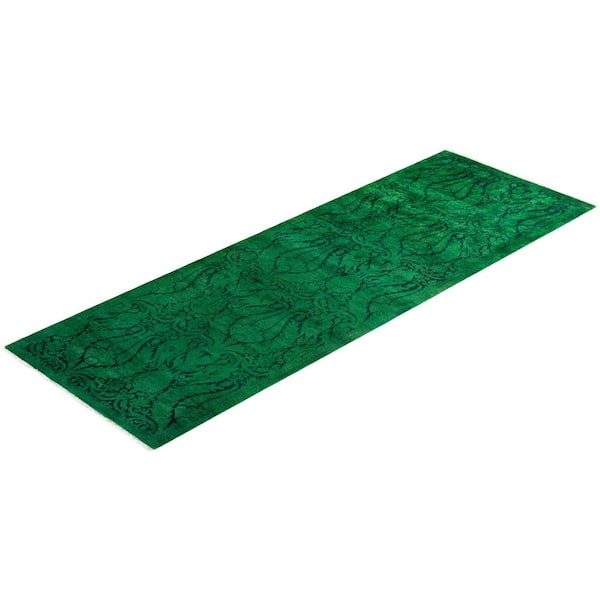 Overdyed Green 3 ft. x 8 ft. Solid Wool Indoor Runner Rug