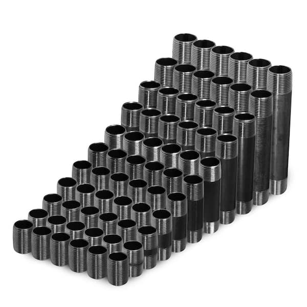 PLUMBFLEX 1 in. Black Steel Pipe Nipple Assortment, Includes 60-Pipes 6 of Each Length 1 in. - 6 in.