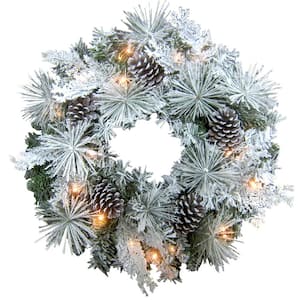 24 in. Pre-Lit Artificial Christmas Wreath with Oversized Pinecones