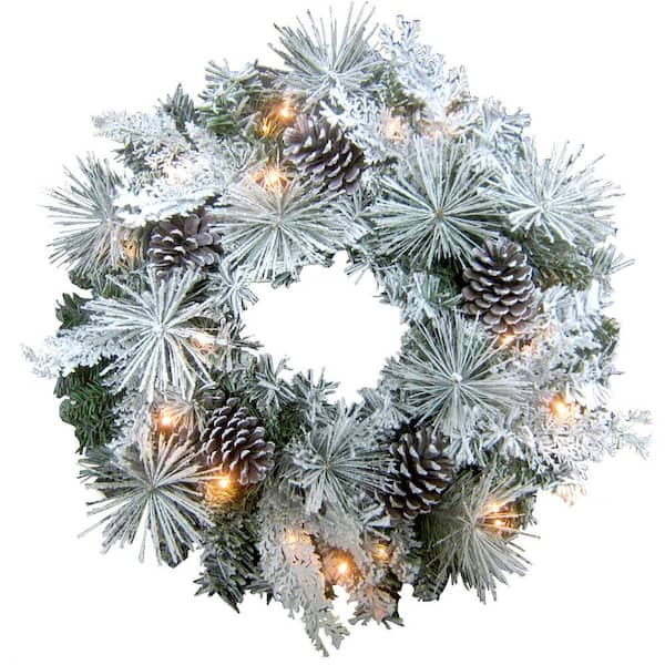 Fraser Hill Farm 24 in. Pre-Lit Artificial Christmas Wreath with Oversized Pinecones
